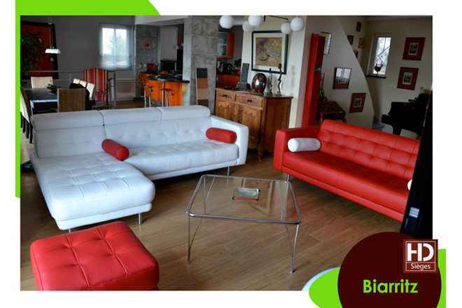 canapé d angle rouge et blanc sur mesure biarritz